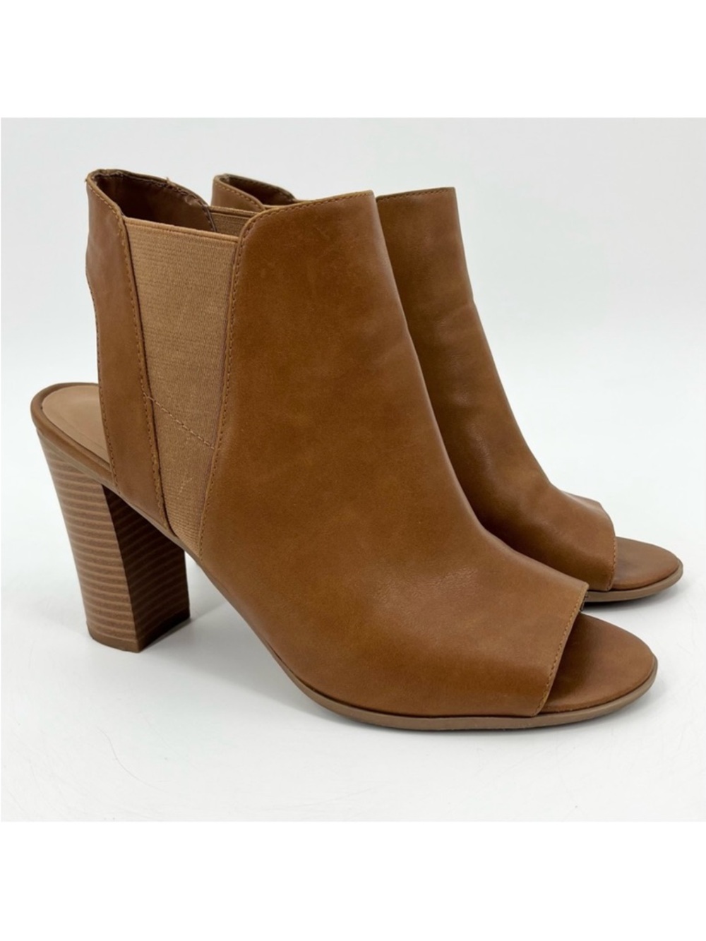 Call It Spring Light Brown Vegan Open-Toe Block Heel Chelsea Ankle Booties SZ 10